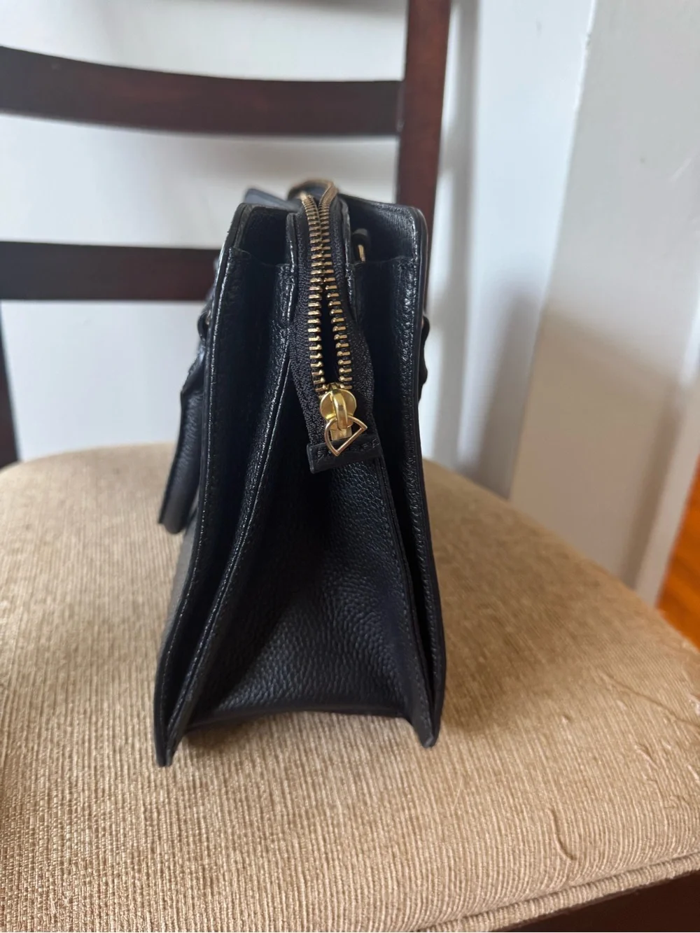 kate spade Black Pebbled Leather Double-Zip Satchel with Gold Hardware